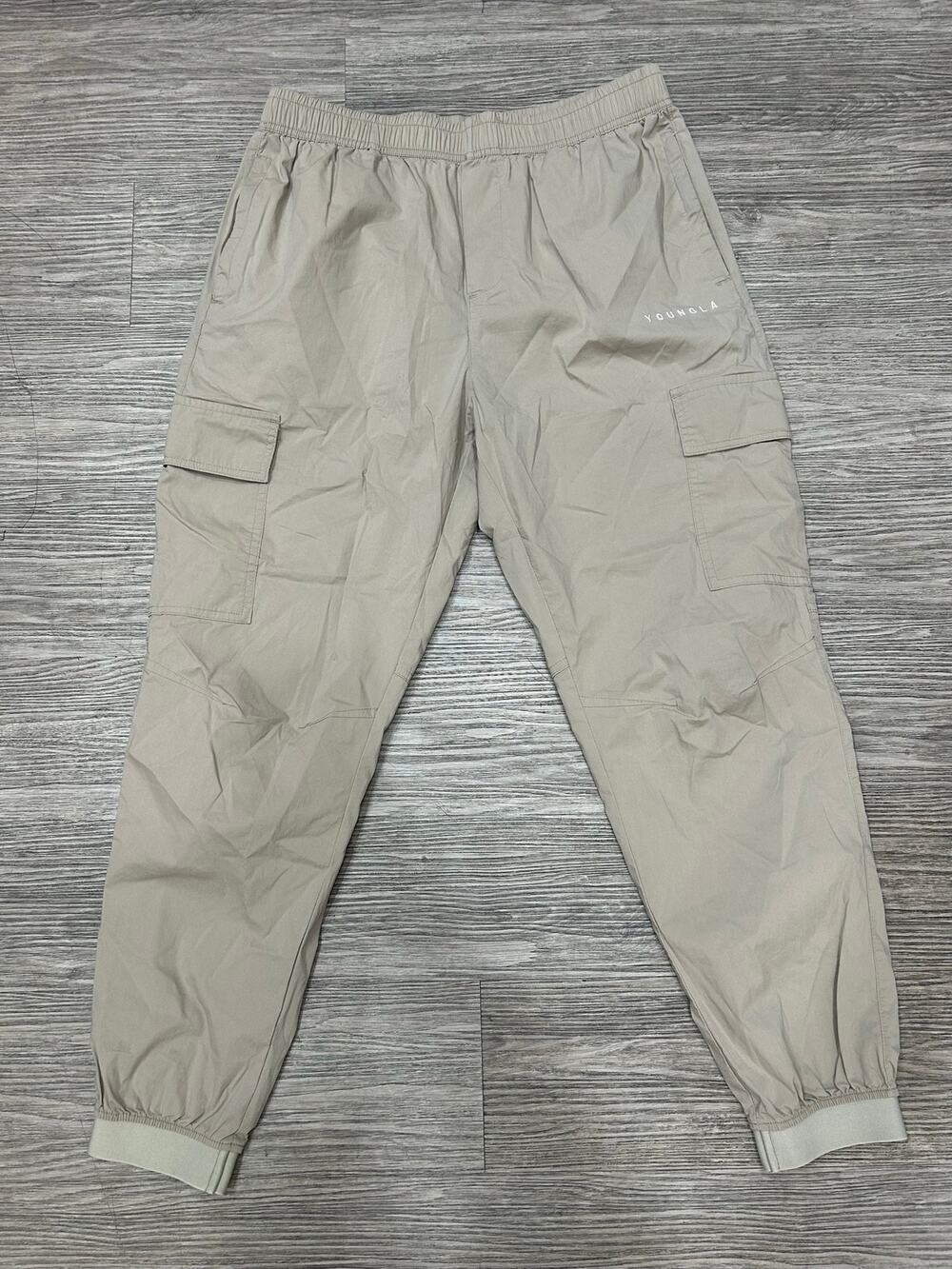 YoungLA Cargo Joggers Mens Large Khaki Nylon Techwear Streetwear Pants Gym